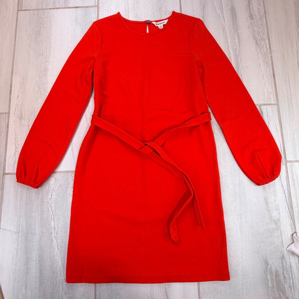 Boden Red Long Sleeve Belted Shift Dress D0759 US 2R EcoVero Viscose Blend